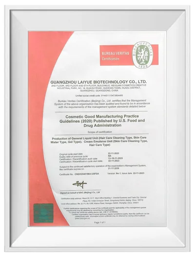 Cosmetics manufacturing certificate 2